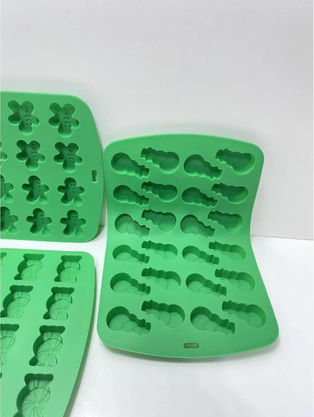 Green Christmas Silicone Baking Molds 3pc Gingerbread Snowmen Candy Brand New